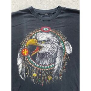 Vintage Mens Large T-Shirt Black Eagle Dreamcatcher Graphic Southwestern Tee